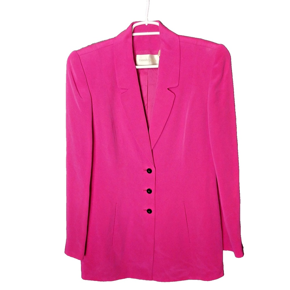 Dana Buchman Women 100% Silk Blazer Pink Collared 3 Buttons Long Sleeve Solid 10